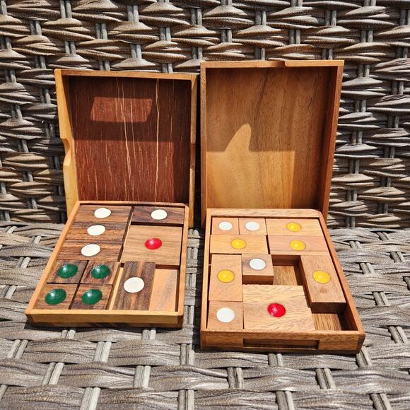 2 Vintage 1996 Wooden Prison Escape Sliding Block Logic Table Top Puzzle Games - Picture 1 of 8